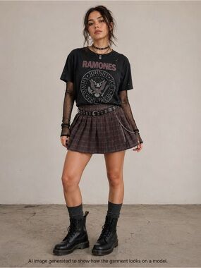 NWT Hot Topic Thorn & Fable Brown Plaid Belted Pleated Mini Skirt Sz XL
